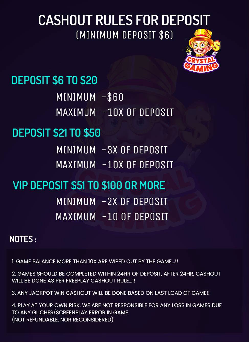 MariaGaming cashout rules